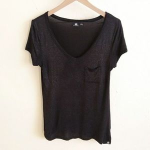 Rock & Republic Black Silver Shimmer Pocket Tee